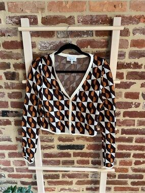 & Other Stories Geometric Crop Cardigan - Brown, Cream, Rust